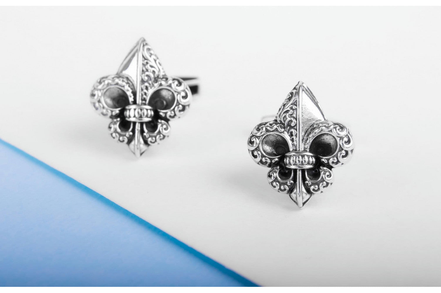 925 Silver Fashion Cufflinks with Fleur-de-lis Heraldic lily, Unique handmade jewelry