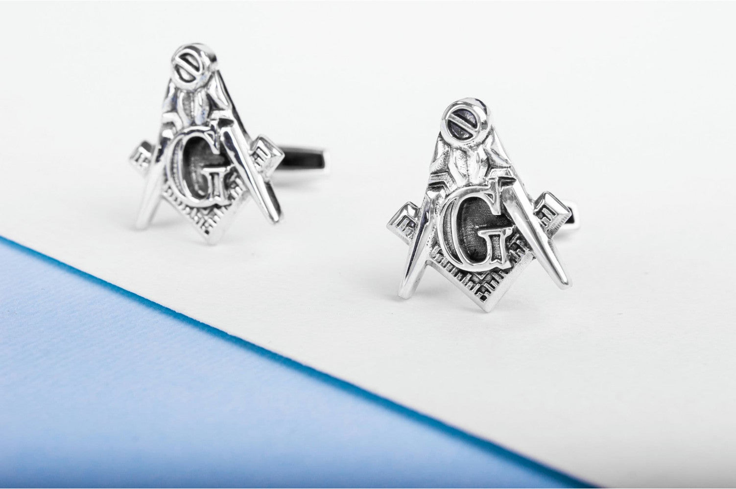 925 Silver Masonic Cufflinks with The Square and Compasses, Unique handmade jewelry