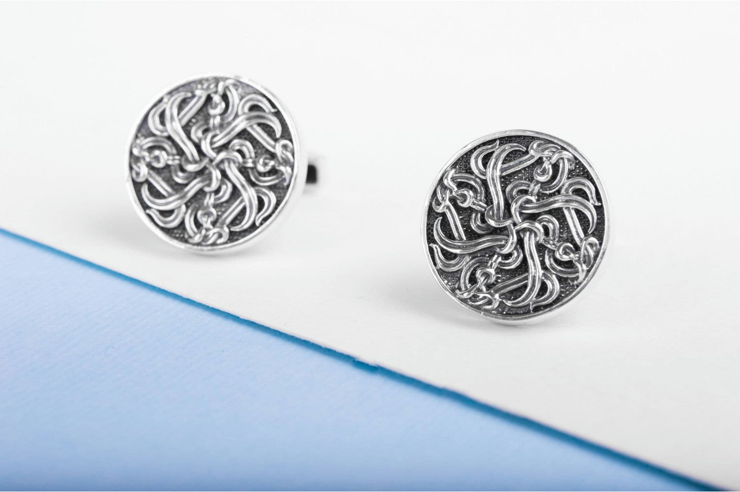 925 Silver Viking Cufflinks with Celtic ornament, Unique jewelry