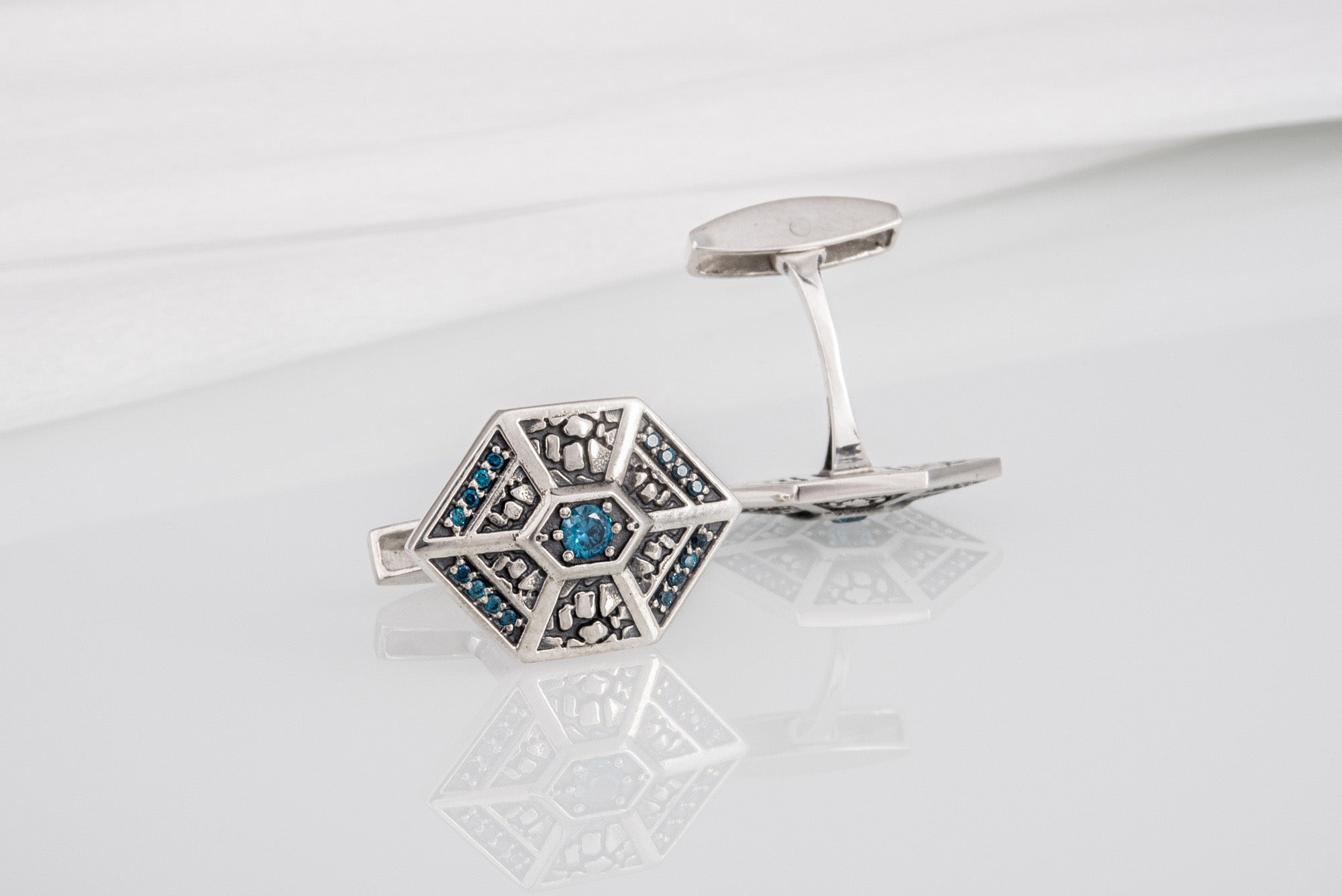 Unique Fashion Cufflinks with gems, handmade sterling silver jewelry