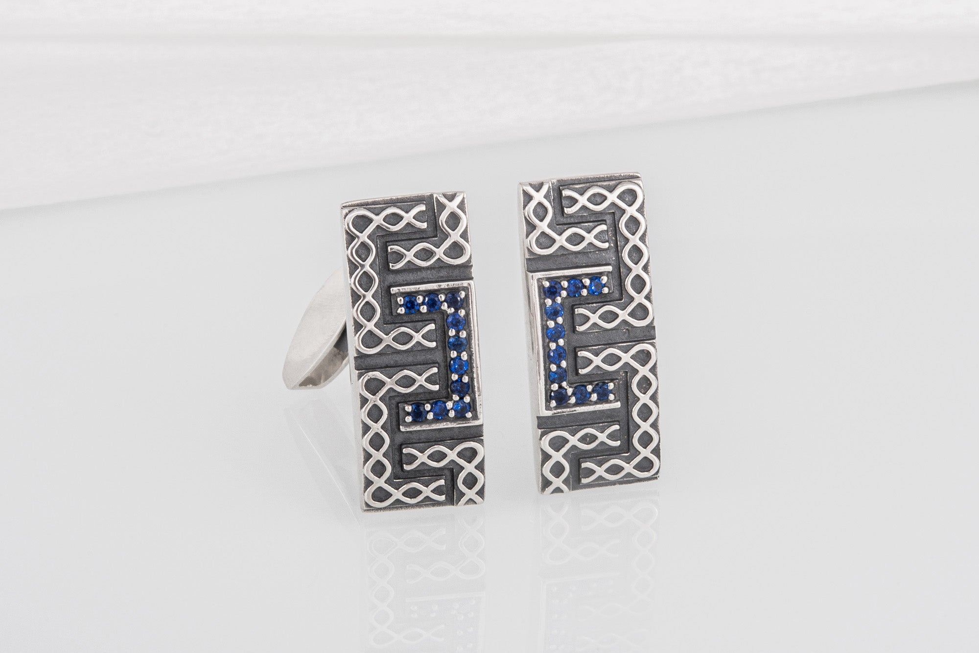 925 silver Cufflinks with gems made in fashion style, unique handcrafted jewelry