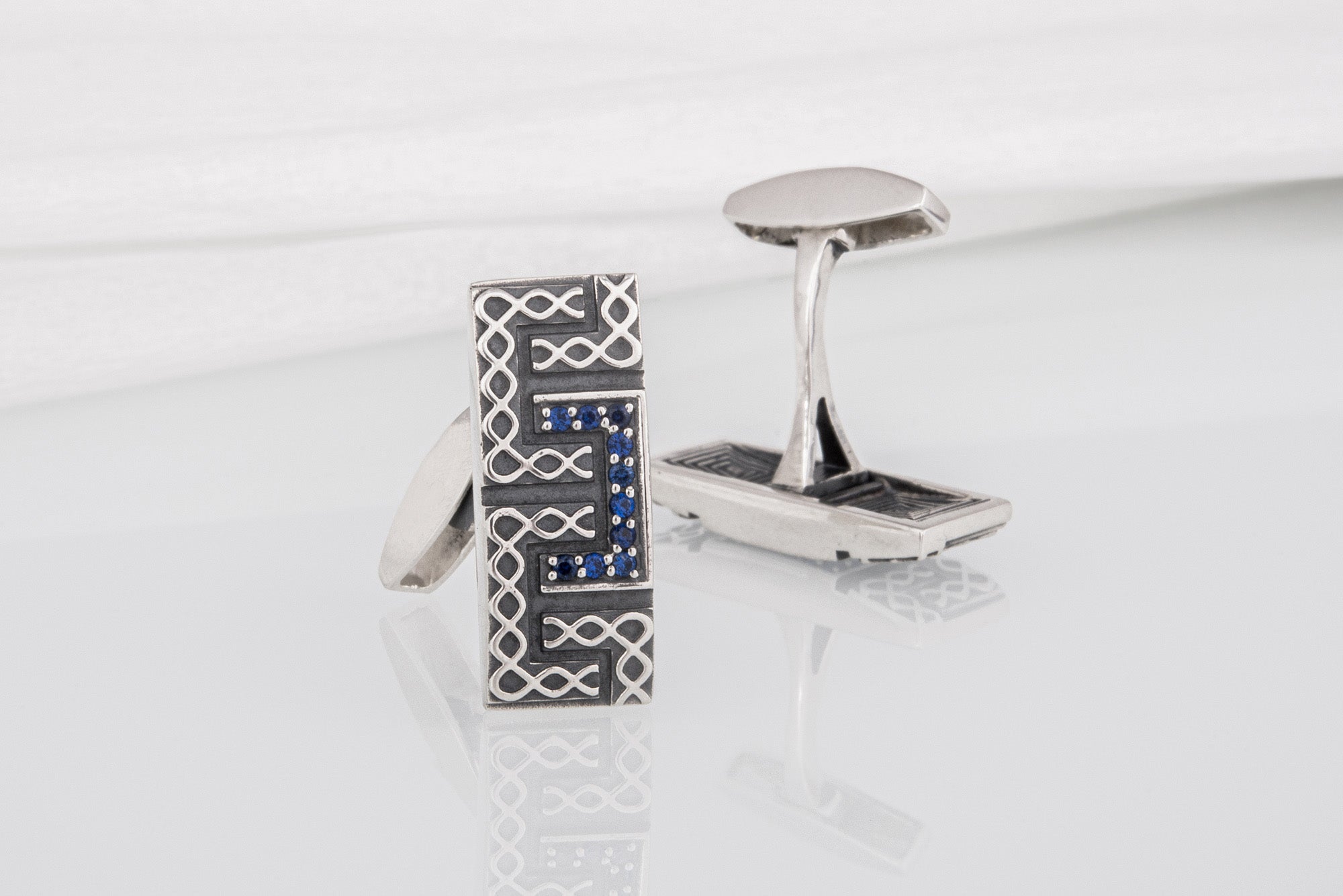 925 silver Cufflinks with gems made in fashion style, unique handcrafted jewelry