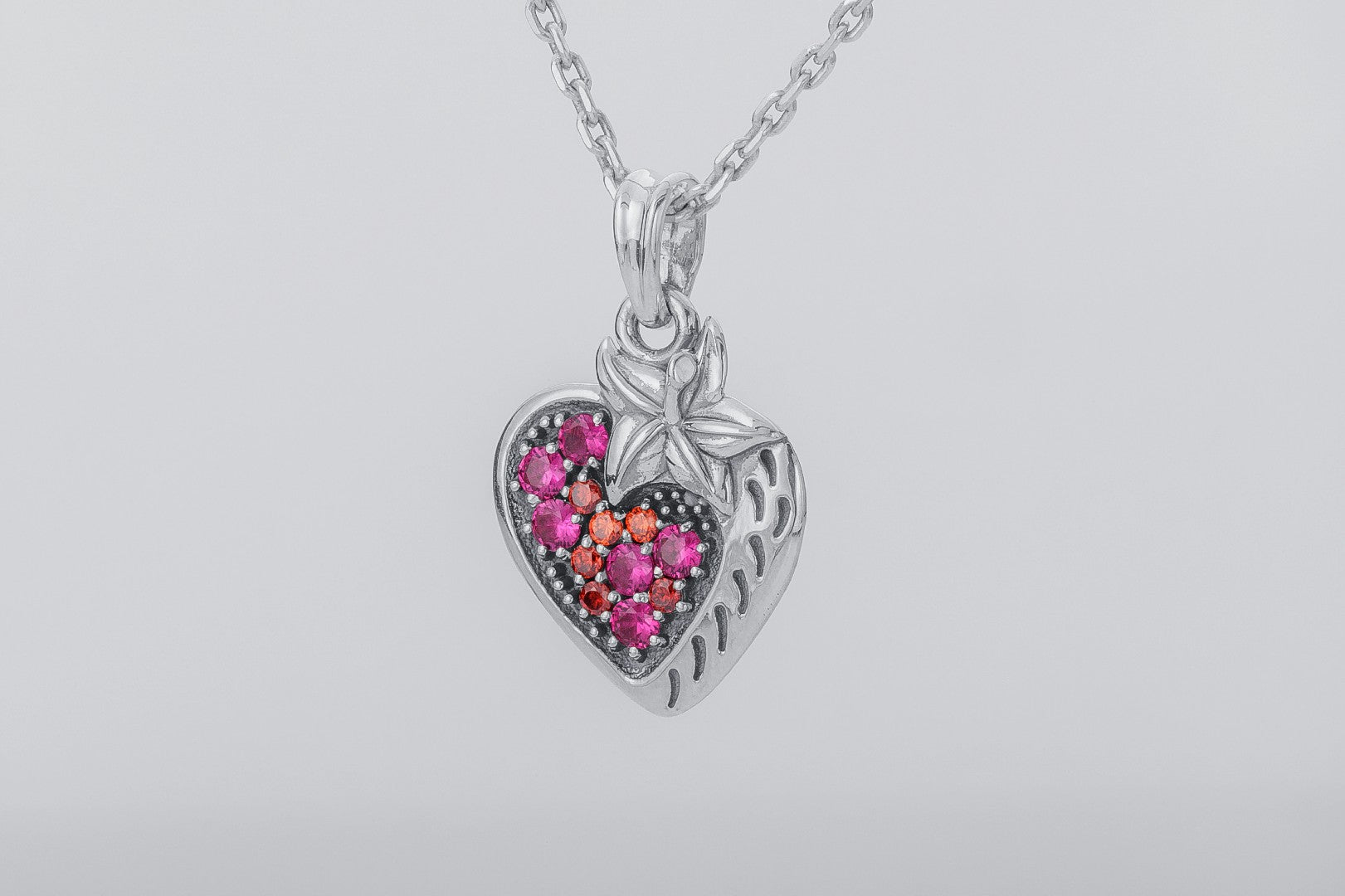 Strawberry Pendant with Gems, 925 Silver