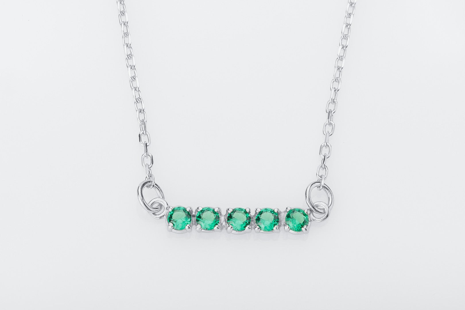 Minimalistic Necklace with Green Gems, 925 Silver