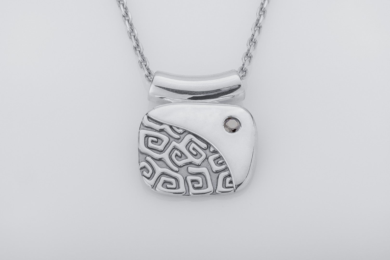 Calm and Angry Sea Pendant with Gem, 925 Silver