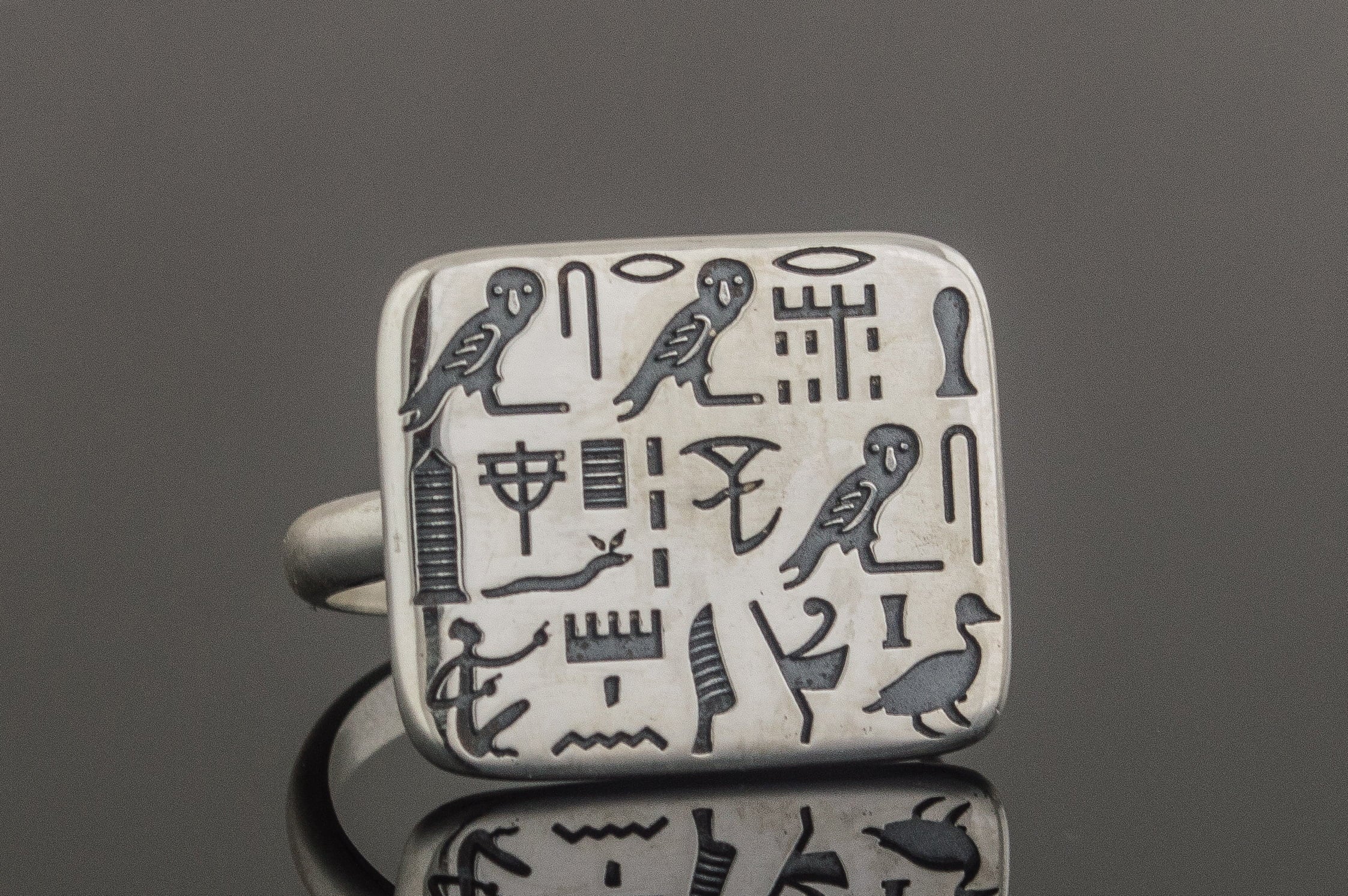 Unique Ring with Egypt Symbols Sterling Silver Jewelry