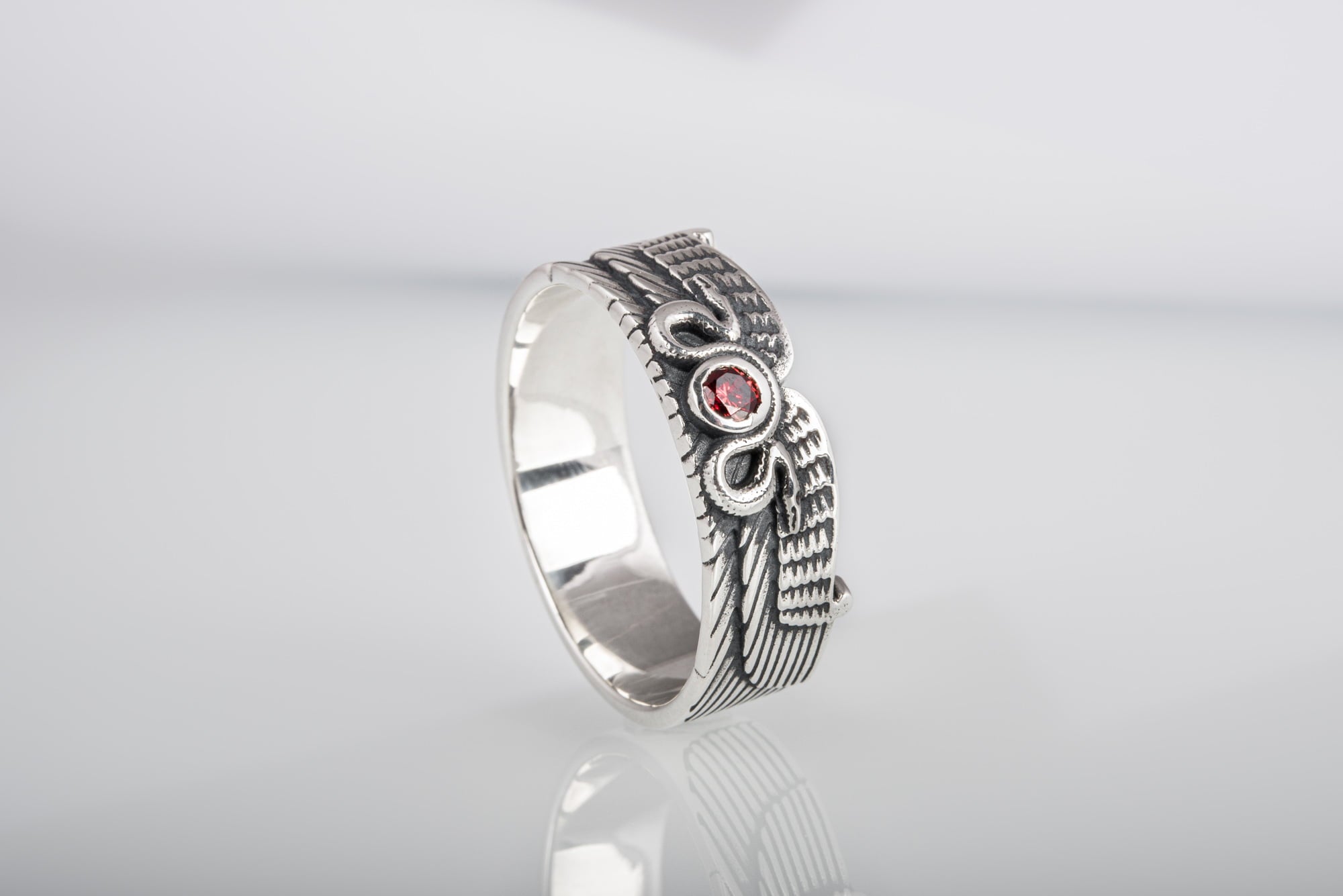 Egypt Ring with Snake Symbol and Cubic Zirconia Sterling Silver Unique Jewelry