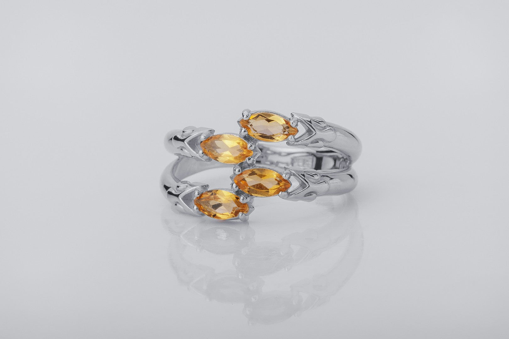 Citrine Candles Ring, Rhodium plated 925 silver