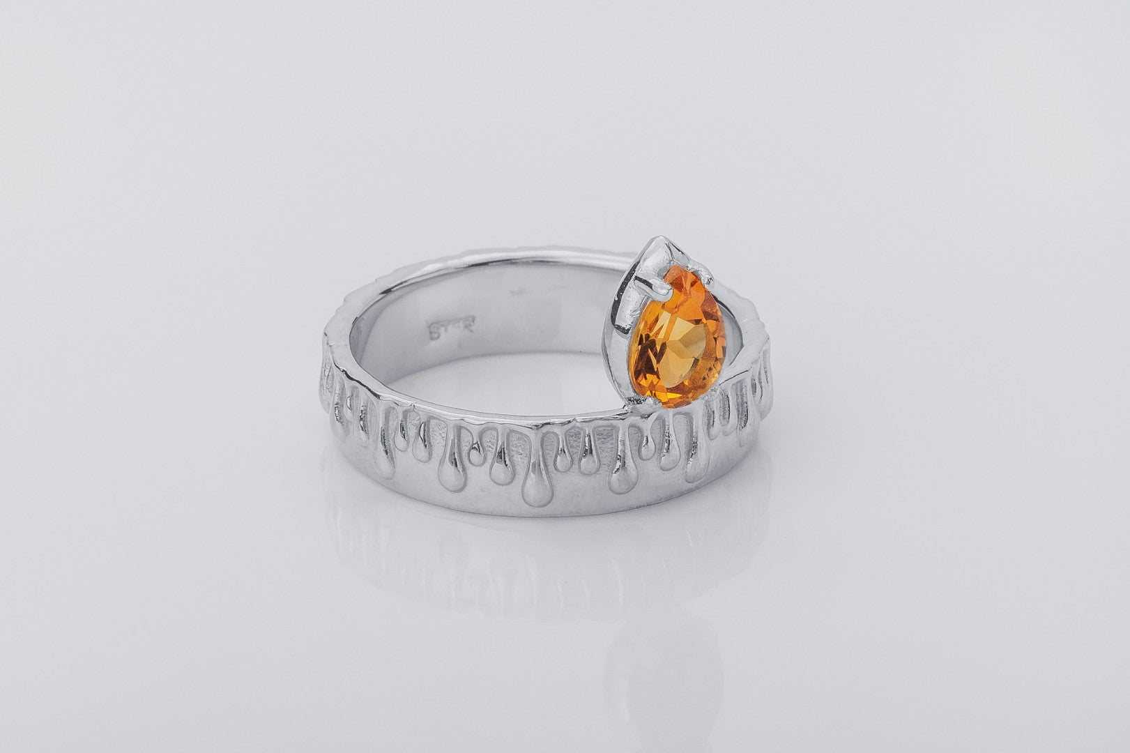 Candle Light Citrine Ring with Molten Wax, Rhodium plated 925 silver