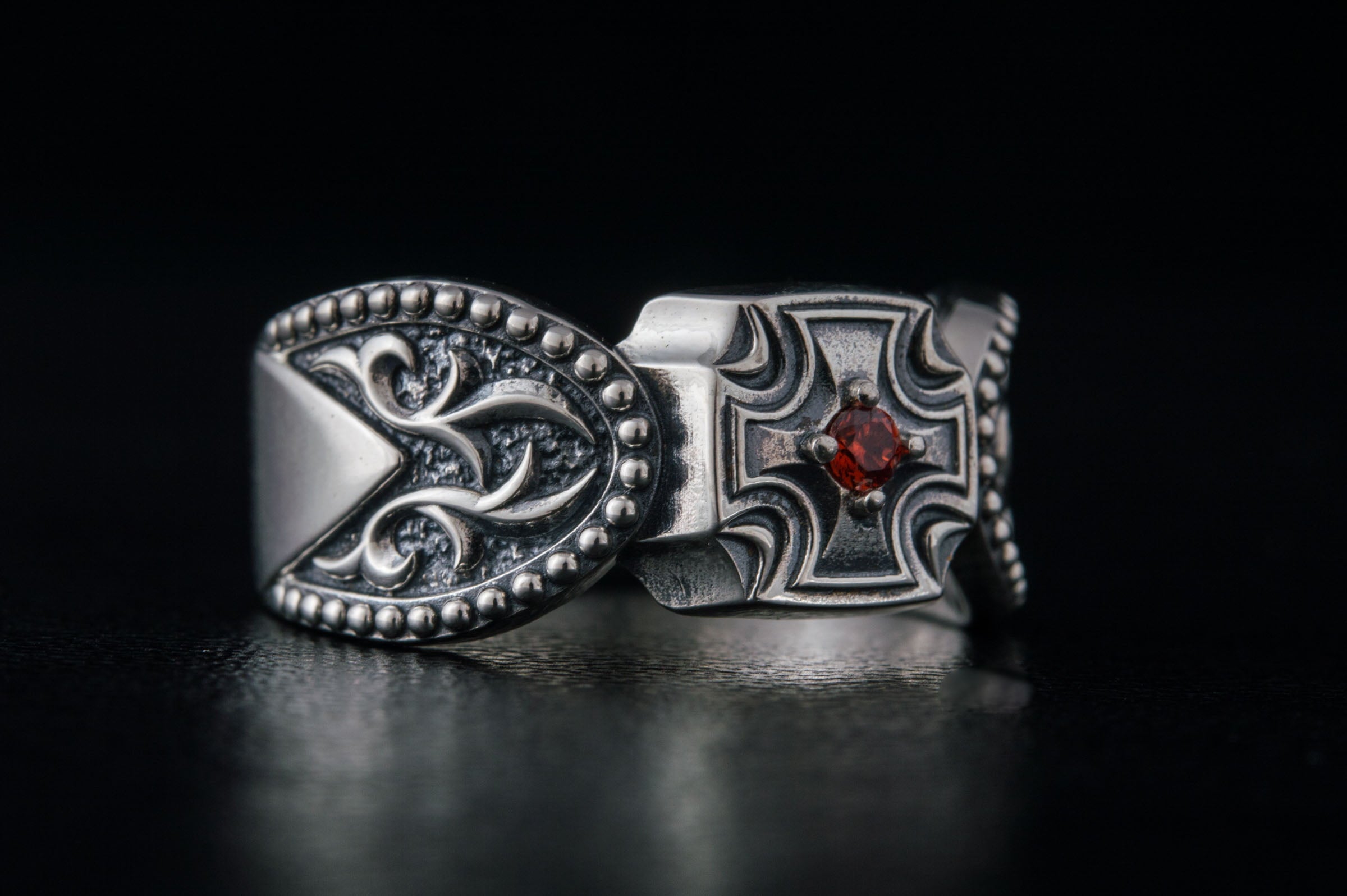 Maltese Cross Ring with Gem Sterling Silver Handmade Jewelry