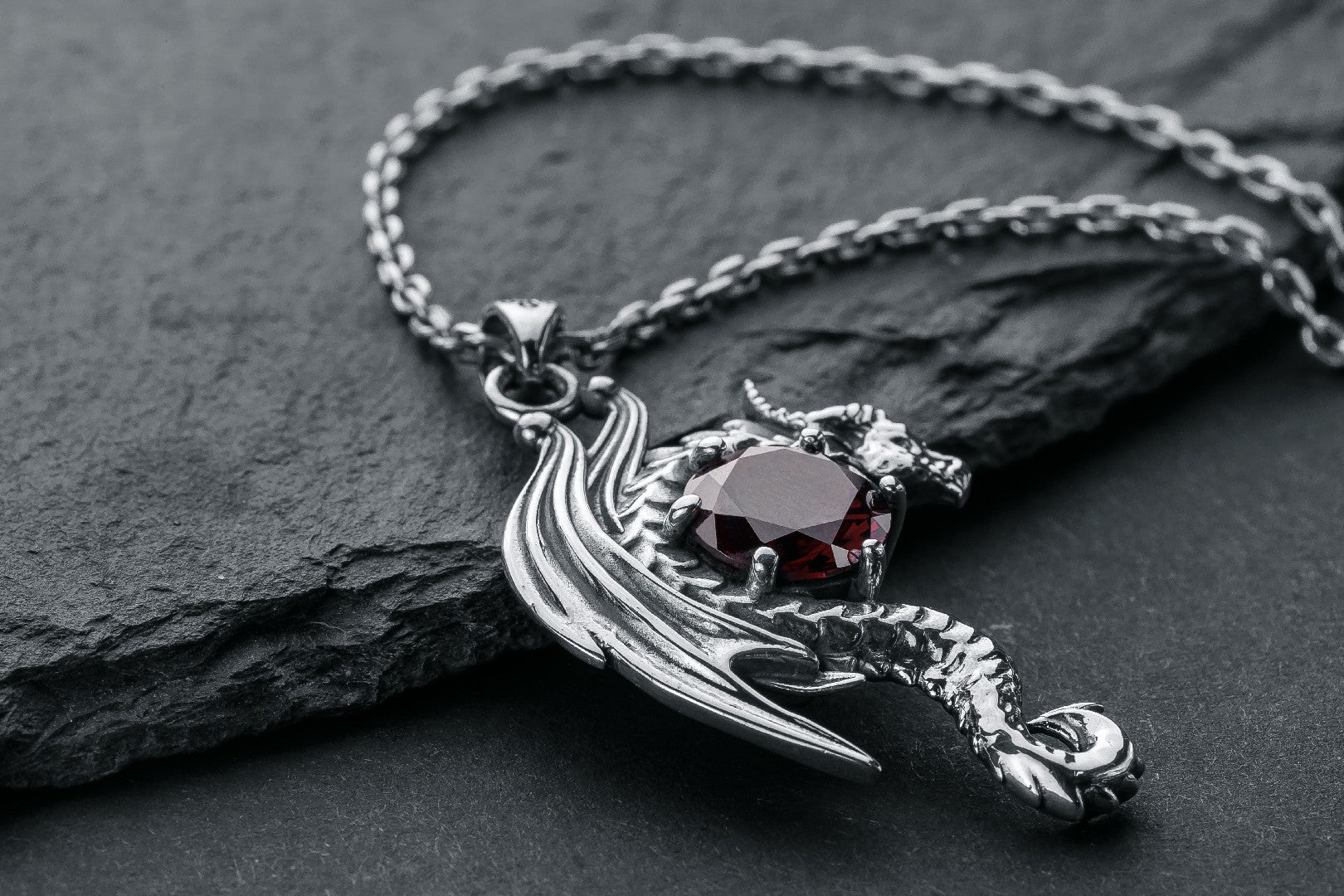 Dragon Pendant with Red Gem 925 Silver