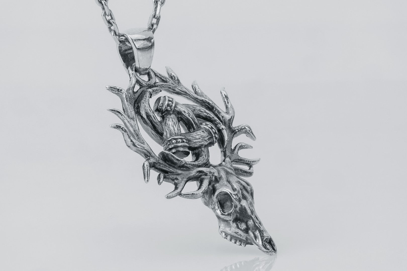 Odin Horn Pendant with Deer Skull