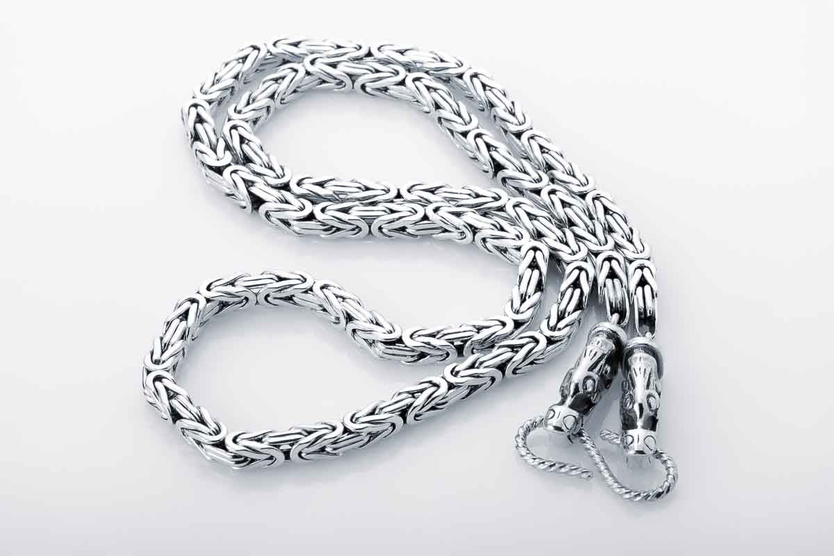 Square Viking Chain with Wolf Tips Sterling Silver Handmade Norse Jewelry