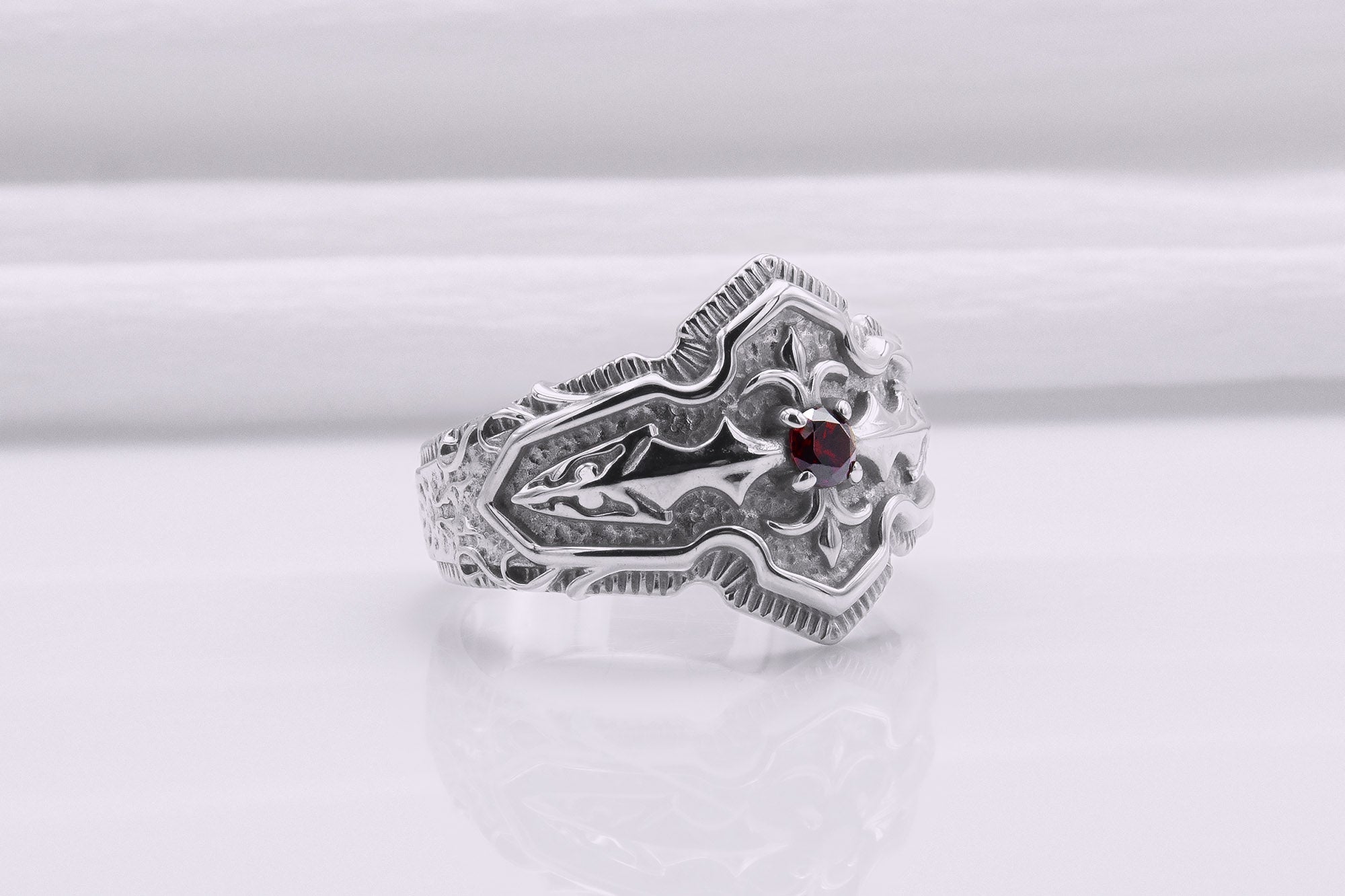 950 Platinum Ring with Red Cubic Zirconia, Handmade Fashion Jewelry
