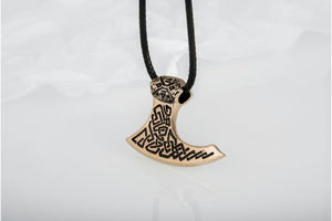 Viking Axe Bronze Pendant with Beautiful Ornament - vikingworkshop