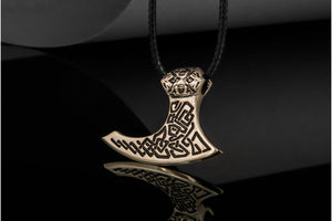 Viking Axe Bronze Pendant with Beautiful Ornament - vikingworkshop