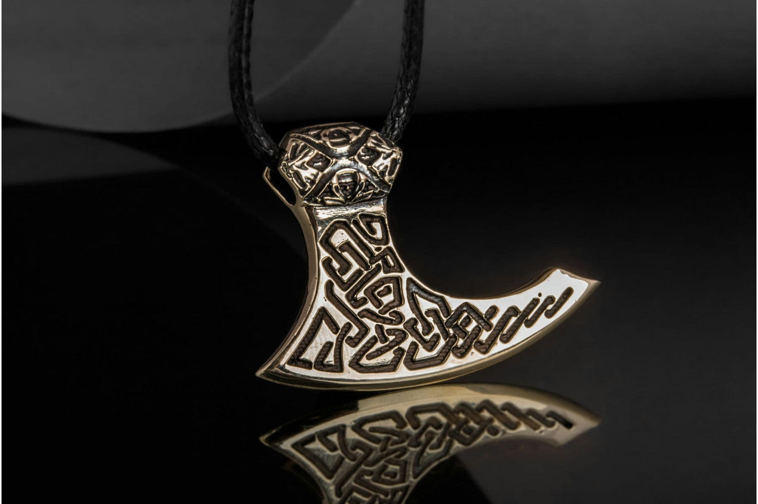 Viking Axe Bronze Pendant with Beautiful Ornament - vikingworkshop