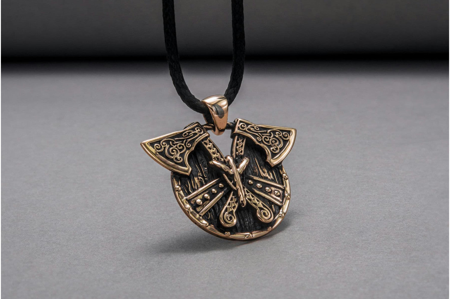 Norse Shield with Axes Pendant Bronze Viking Jewelry - vikingworkshop