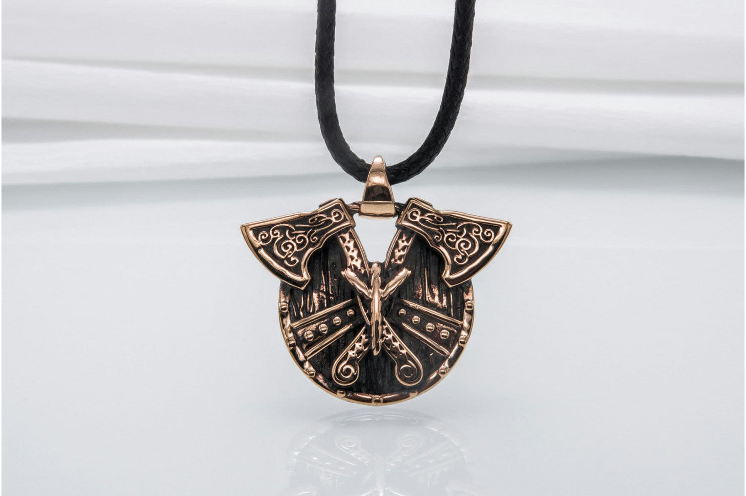 Norse Shield with Axes Pendant Bronze Viking Jewelry - vikingworkshop