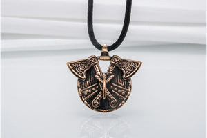 Norse Shield with Axes Pendant Bronze Viking Jewelry - vikingworkshop