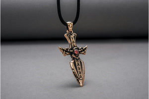 Norse Sword with Runes and Cubic Zirconia Pendant Bronze Viking Jewelry - vikingworkshop