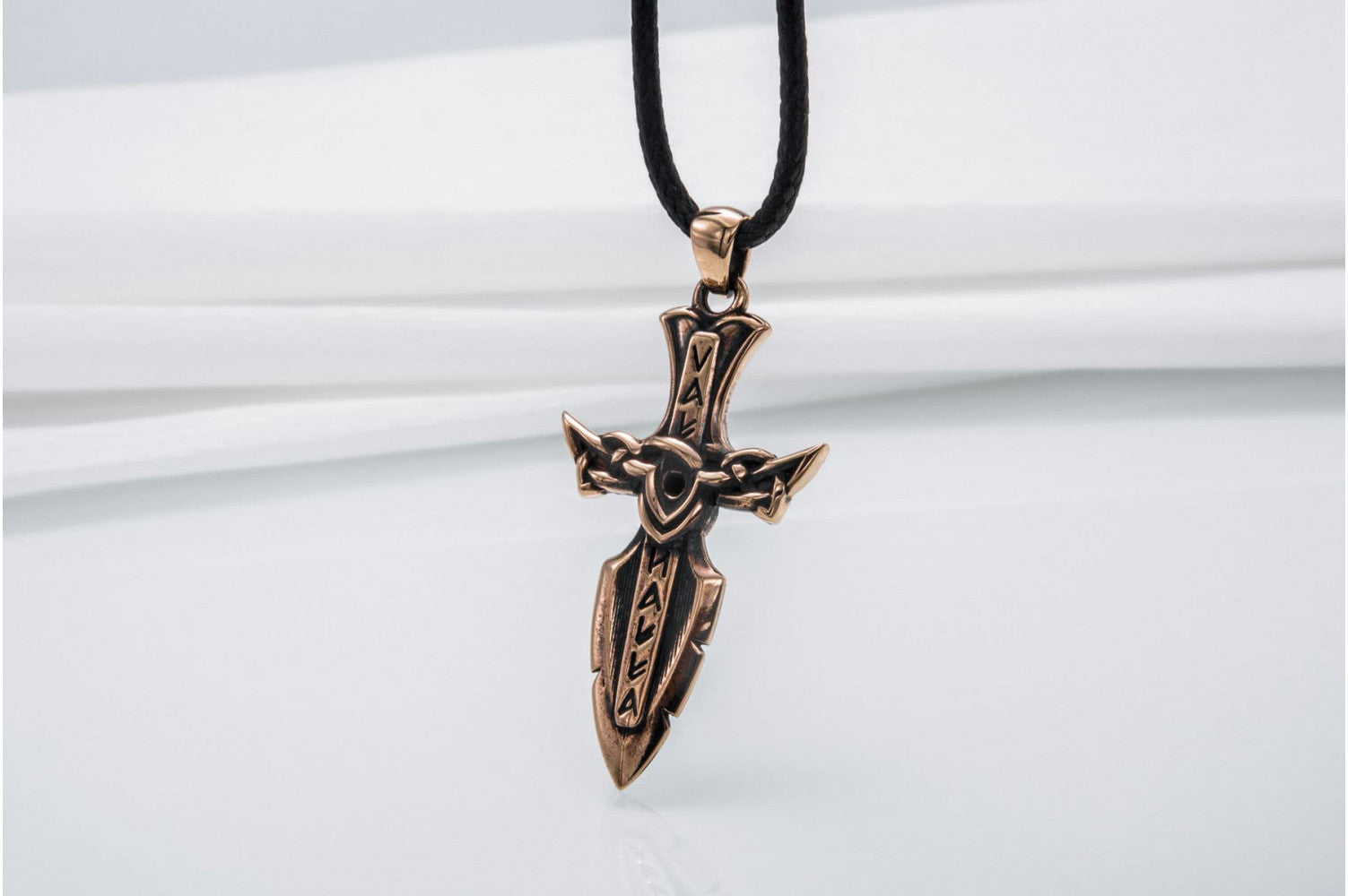 Norse Sword with Runes and Cubic Zirconia Pendant Bronze Viking Jewelry - vikingworkshop