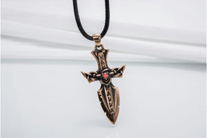 Norse Sword with Runes and Cubic Zirconia Pendant Bronze Viking Jewelry - vikingworkshop