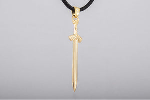 14K Scandinavian Sword Pendant with Ornament Gold Unique Jewelry - vikingworkshop