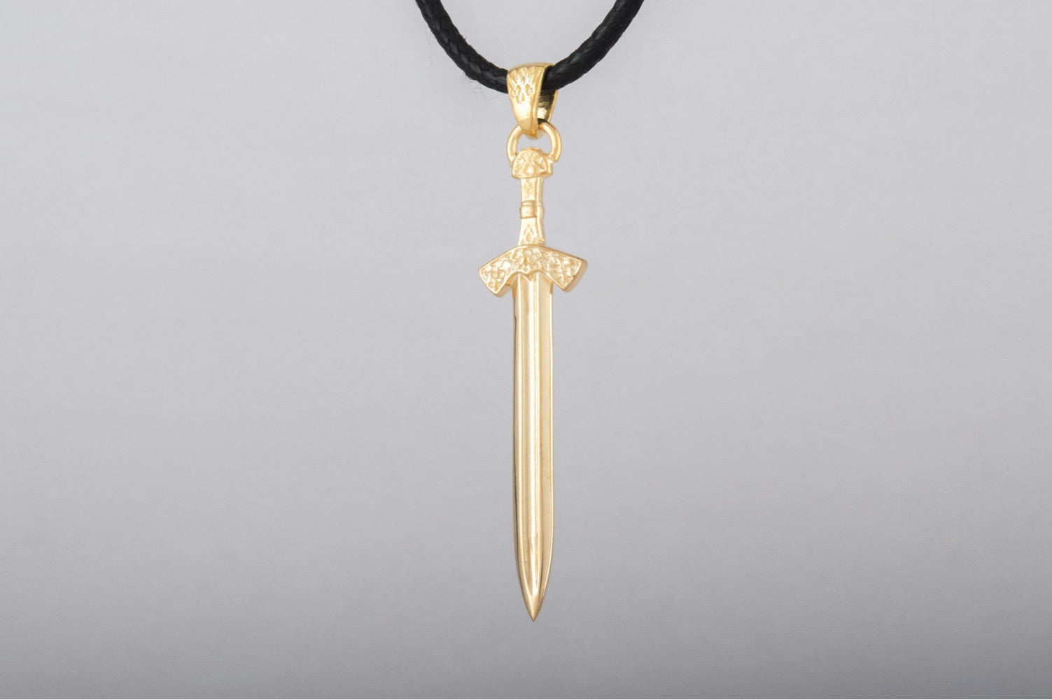 14K Scandinavian Sword Pendant with Ornament Gold Unique Jewelry - vikingworkshop