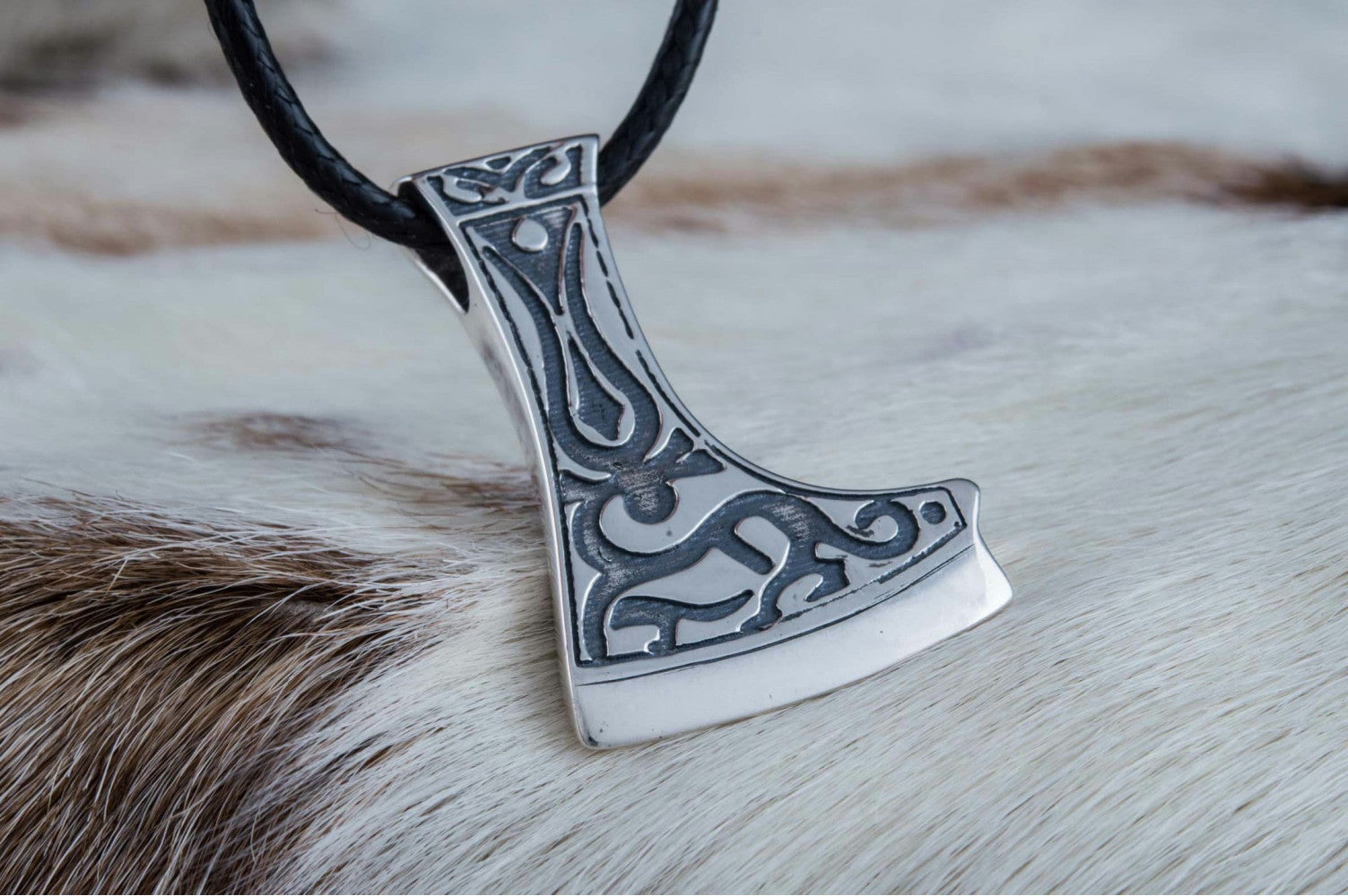 Perun's Axe Sterling Silver Pendant with Deer Ornament Reconstruction - vikingworkshop