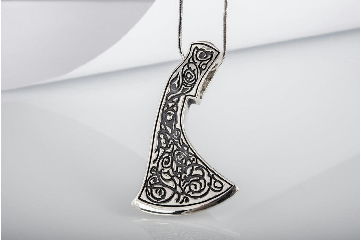 Perun's Axe Sterling Silver Pendant with Beautiful Ornament Reconstruction - vikingworkshop