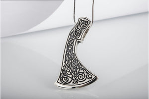 Perun's Axe Sterling Silver Pendant with Beautiful Ornament Reconstruction - vikingworkshop