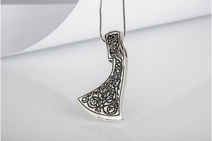 Perun's Axe Sterling Silver Pendant with Beautiful Ornament Reconstruction - vikingworkshop