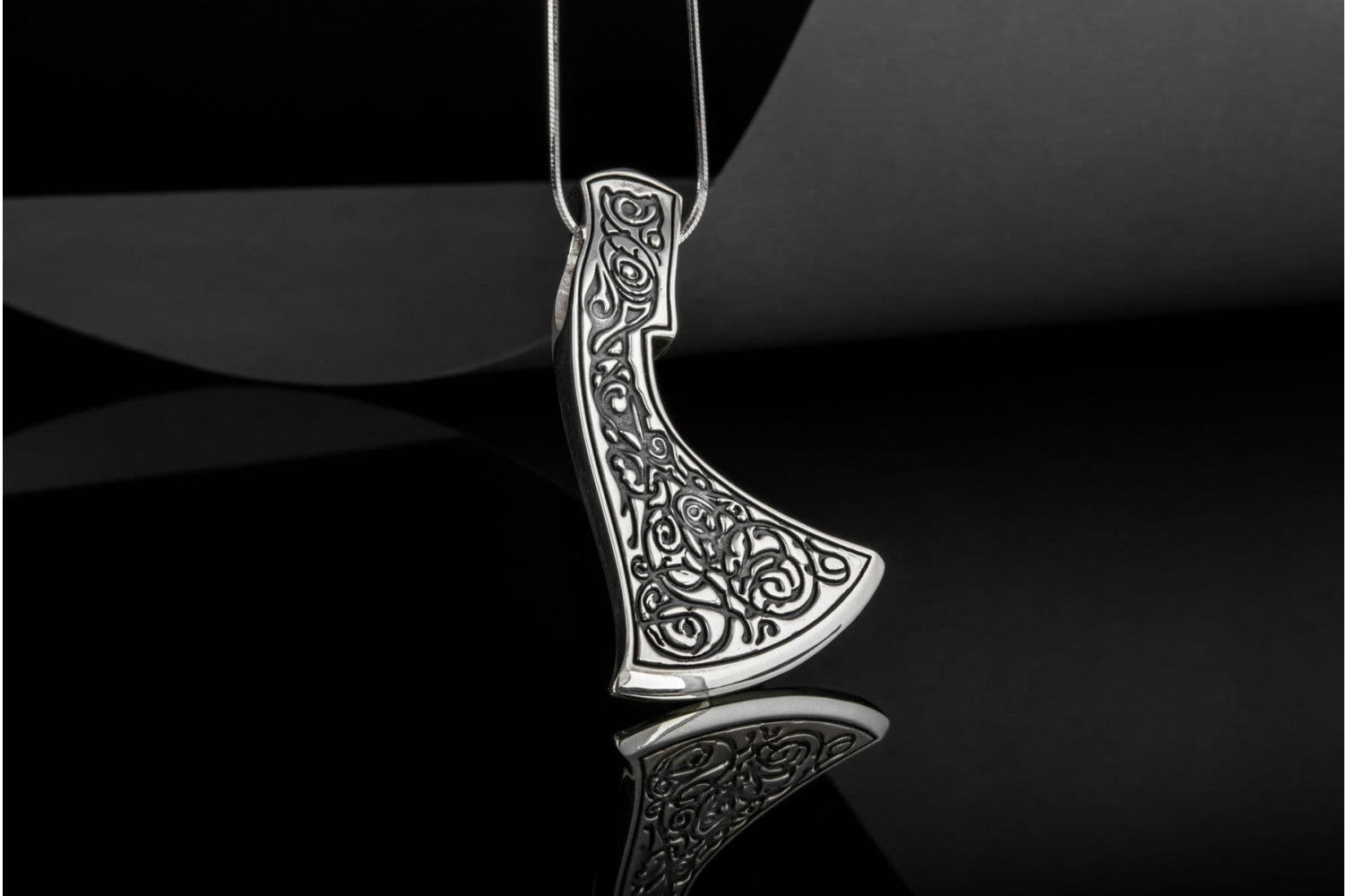 Perun's Axe Sterling Silver Pendant with Beautiful Ornament Reconstruction - vikingworkshop