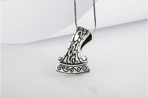 Perun's Axe Small Sterling Silver Pendant with Ornament - vikingworkshop