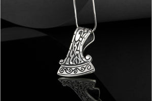 Perun's Axe Small Sterling Silver Pendant with Ornament - vikingworkshop
