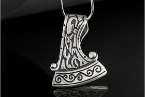 Perun's Axe Small Sterling Silver Pendant with Ornament - vikingworkshop