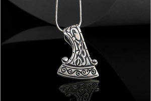 Perun's Axe Small Sterling Silver Pendant with Ornament - vikingworkshop