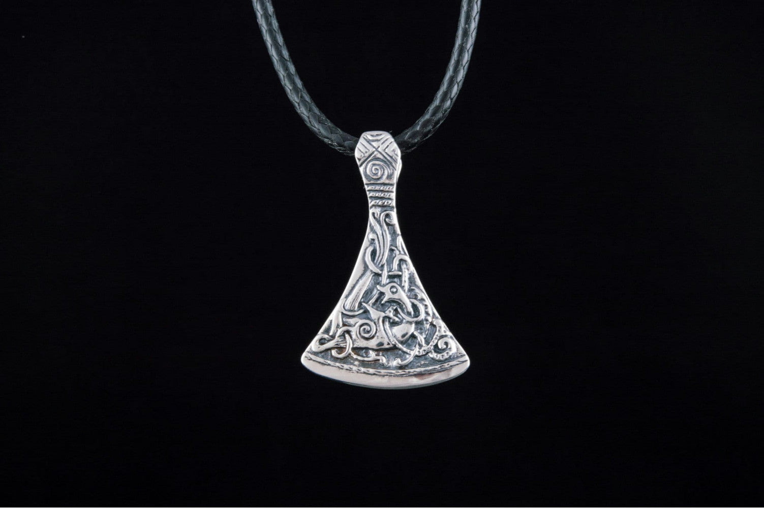 Viking Axe Small Sterling Silver Pendant with Ornament from Mammen Village - vikingworkshop