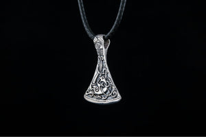 Viking Axe Small Sterling Silver Pendant with Ornament from Mammen Village - vikingworkshop