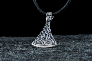 Viking Axe Small Sterling Silver Pendant with Ornament from Mammen Village - vikingworkshop