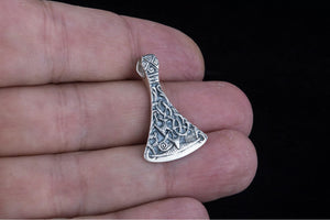 Viking Axe Small Sterling Silver Pendant with Ornament from Mammen Village - vikingworkshop