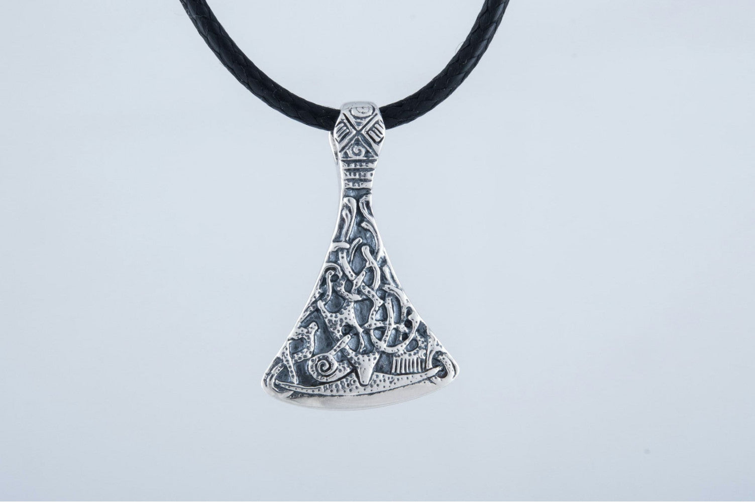 Viking Axe Small Sterling Silver Pendant with Ornament from Mammen Village - vikingworkshop