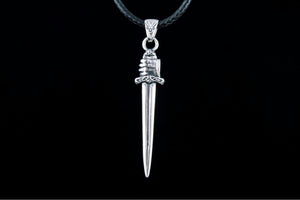 Viking Sword with Hand Pendant Sterling Silver Norse Jewelry - vikingworkshop