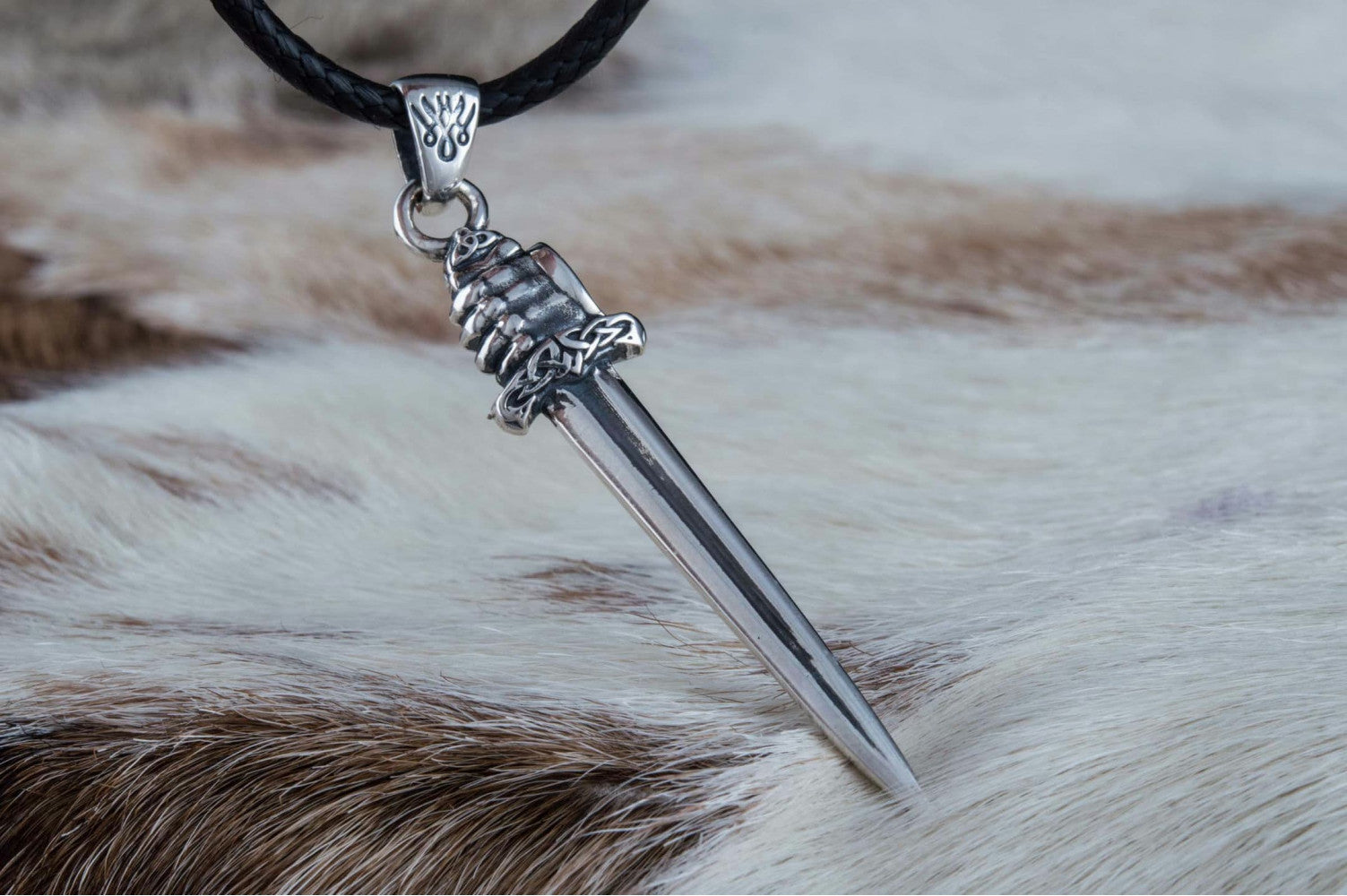 Viking Sword with Hand Pendant Sterling Silver Norse Jewelry - vikingworkshop