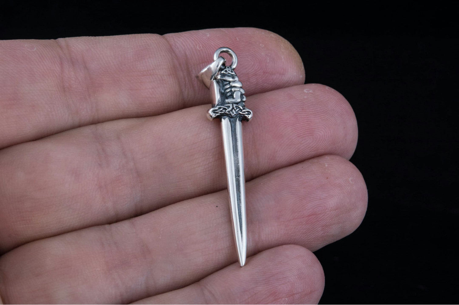 Viking Sword with Hand Pendant Sterling Silver Norse Jewelry - vikingworkshop