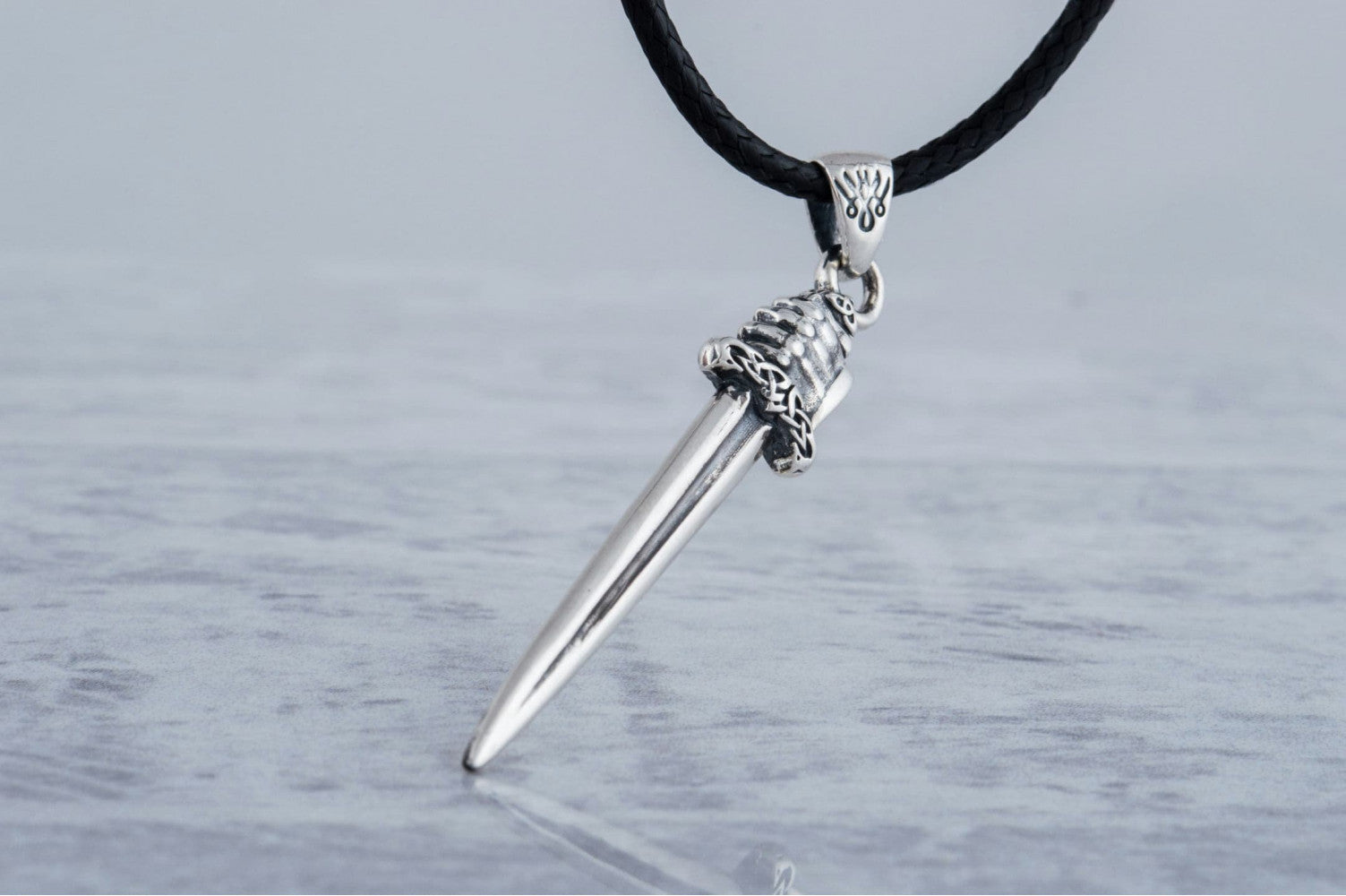 Viking Sword with Hand Pendant Sterling Silver Norse Jewelry - vikingworkshop