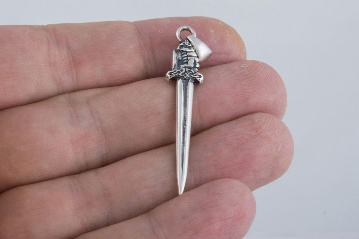 Viking Sword with Hand Pendant Sterling Silver Norse Jewelry - vikingworkshop