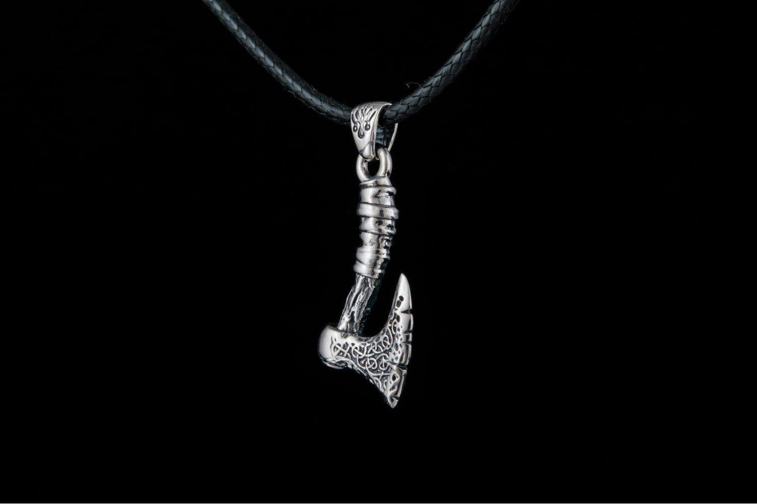 Viking Axe with Ornament Pendant Sterling Silver Norse Jewelry - vikingworkshop