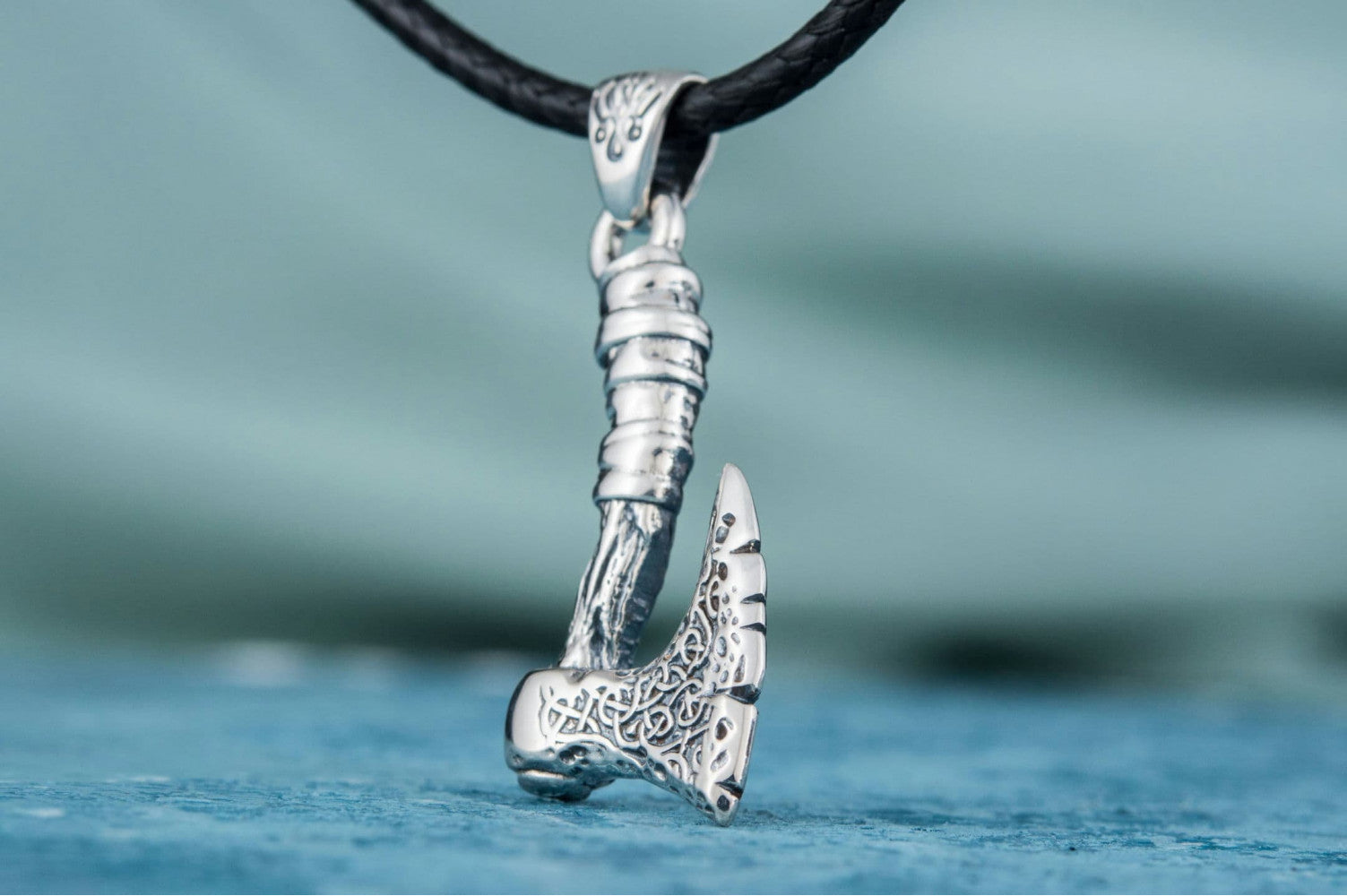 Viking Axe with Ornament Pendant Sterling Silver Norse Jewelry - vikingworkshop